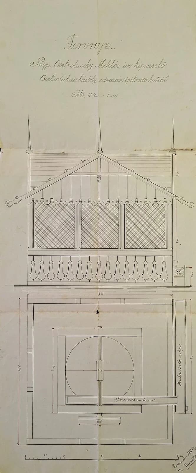 Architektonický návrh studne na nádvorí z roku 1899