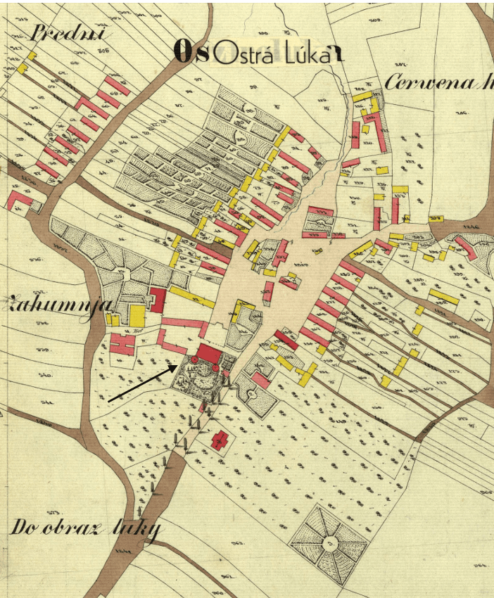 Výrez z historickej katastrálnej mapy Ostrej Lúky