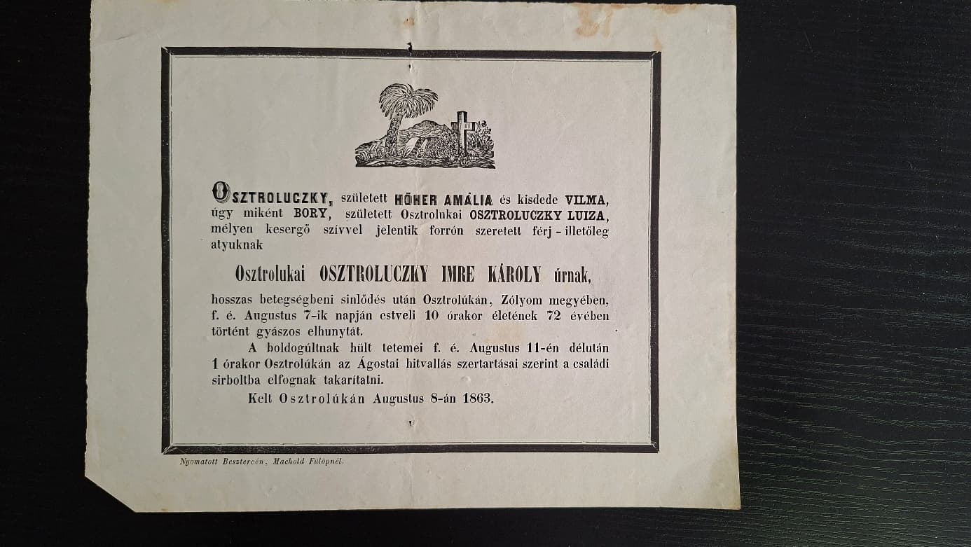 Dobové parte, oznámenie o úmrtí